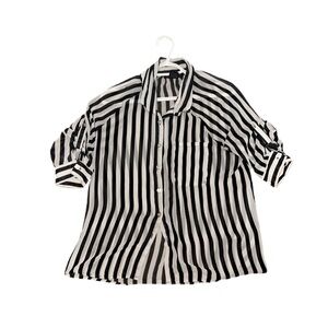 Black and White Striped Button-Up Shirt Blouse